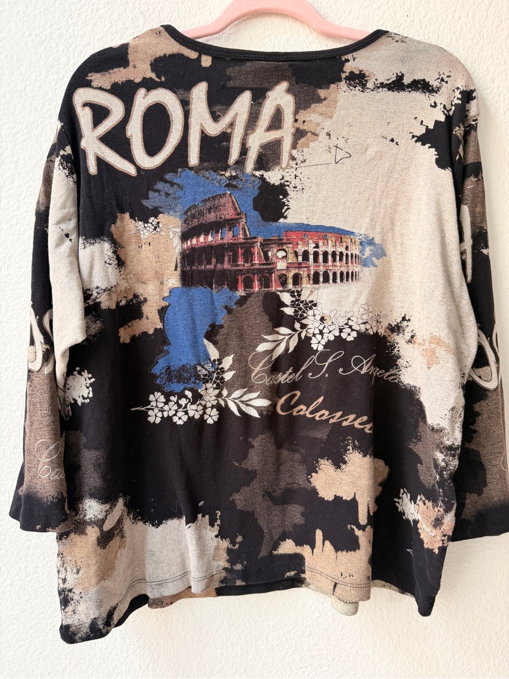 Y2K Grunge 2X Cotton Euro Graphic Artsy Grunge Embellished Rome Indie Boho Top - Picture 2 of 8